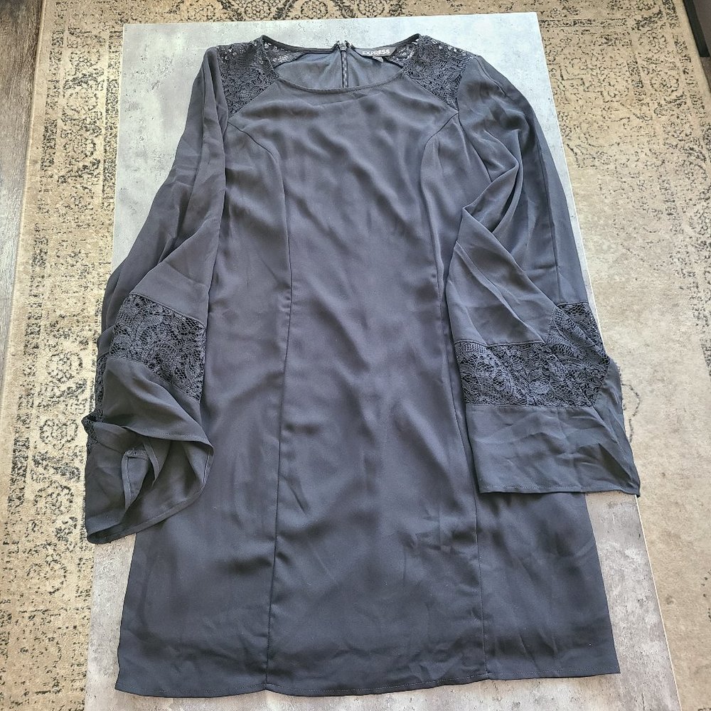 Express black bell sleeve dress with lace size 8